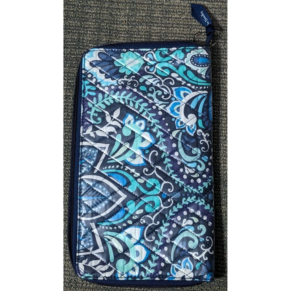 Vera Bradley Personal Travel Organizer Blue Island Medallion Coated Zip Clutch